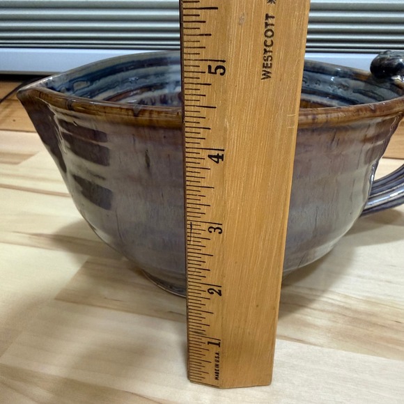 Handmade Studio Pottery Ceramic Stoneware w Handle Pour Spout Mixing Batter Bowl - Picture 8 of 9
